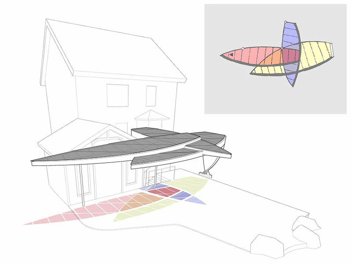 fisherarch's tweet image. An oarsman asked us to design a canopy for his house. We proposed a structure that would bring to mind the boats he loves. The translucent acrylic panels would overlap one another the way ripples overlap on the water.

#TBT #architecture #pittsburgharchitecture #threerivers #art