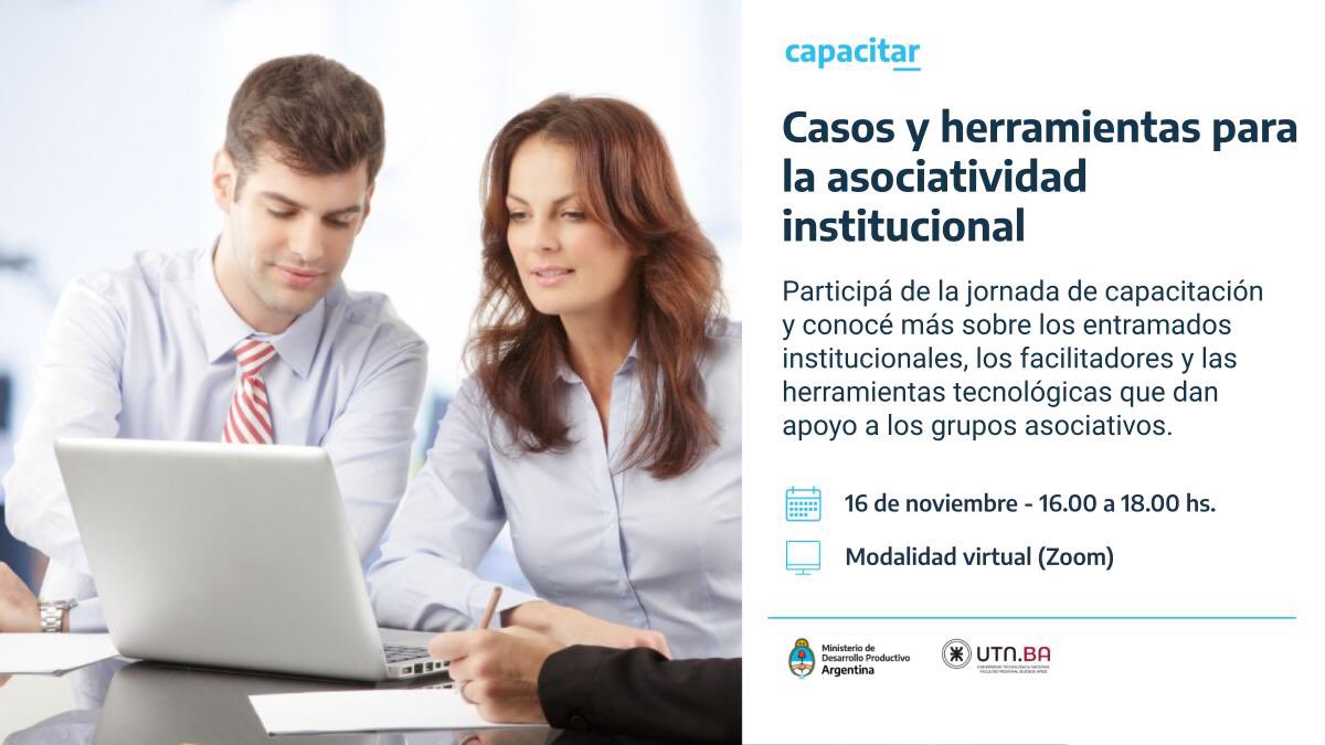 El próximo martes 16/11 a las 16hs tendrá lugar la Jornada de capacitación "Casos y herramientas para la asociatividad institucional"

Inscribite acá y obtené el link de ingreso a Zoom: us02web.zoom.us/meeting/regist…
