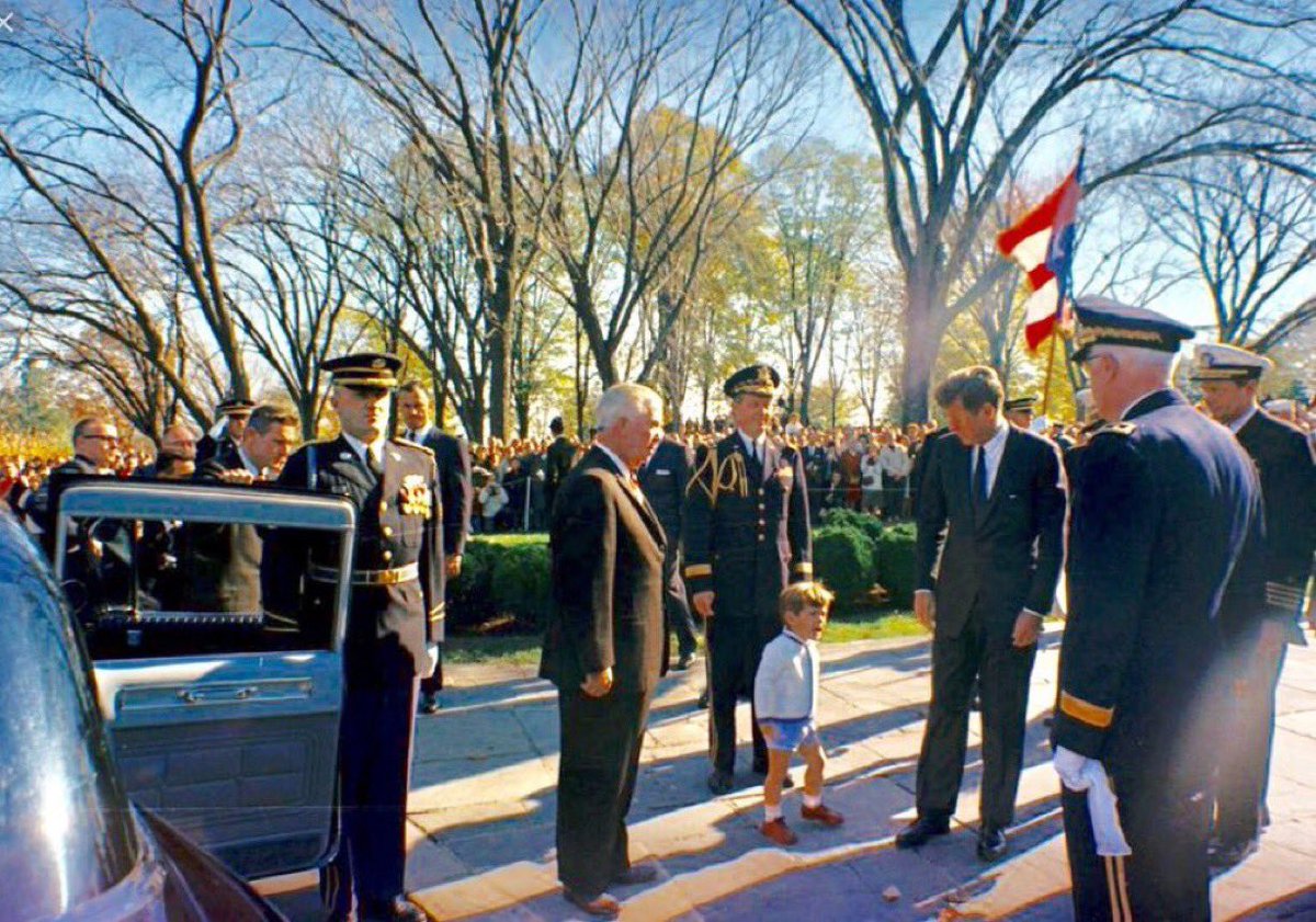 JFK and son John at Arlington National Cemetery for Veterans Day, today 1963, eleven days before assassination:    #JFKL