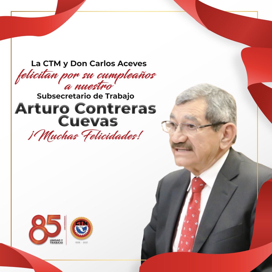De parte de la familia cetemista y del Comité Nacional, felicitamos por su cumpleaños a nuestro Subsecretario de Trabajo, Arturo Contreras Cuevas. 

¡Deseamos que pase un excelente día en compañía de su familia, amigos y seres queridos!
