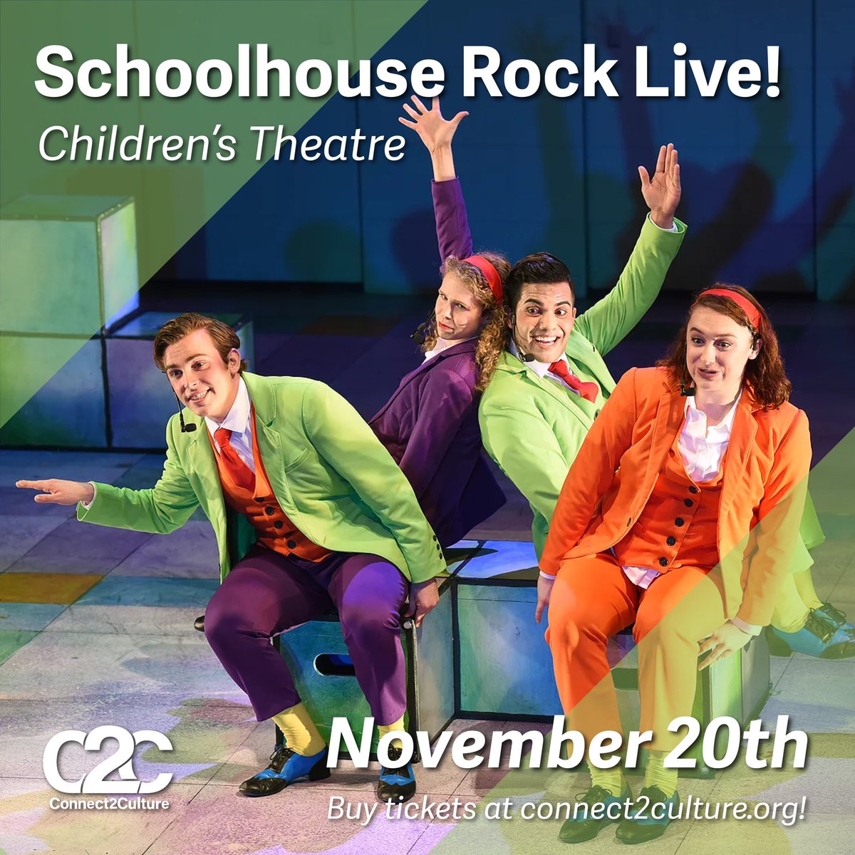 Have you purchased tickets to Schoolhouse Rock Live! on November 20th? Rediscover the joy of learning with this national touring children’s theatre production. Don’t miss out! 

Visit connect2culture.org/schoolhouse-ro… to learn more and buy tickets.