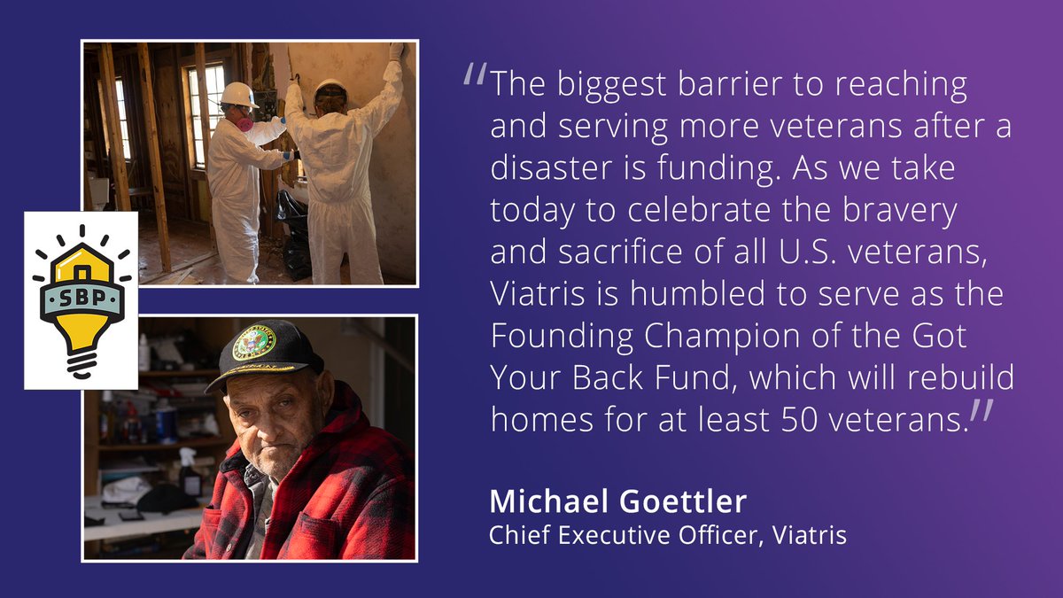 #COVID19 has reinforced the need for secure housing to safely shelter from the virus. We’re proud to support SBP’s Got Your Back Fund to support housing solutions for U.S. veterans in disaster-impacted communities. Learn more: bit.ly/3kpJjOo #VeteransDay