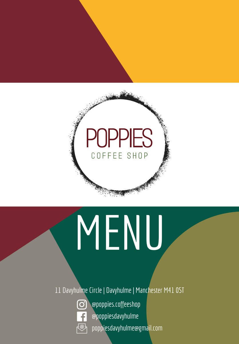 parsonageifa's tweet photo. Wishing Chloe’s husband Joe v best w his new biz, Poppies Coffee Shop! Opening Sat 20 Nov, so if you’re in Urmston area check it out @ 11 Davyhulme Circle. It even has a kids’ play area!! Here’s the delish looking menu to whet your appetite!... #coffee #smallbusiness #familytime https://t.co/sBjZhQpmwq