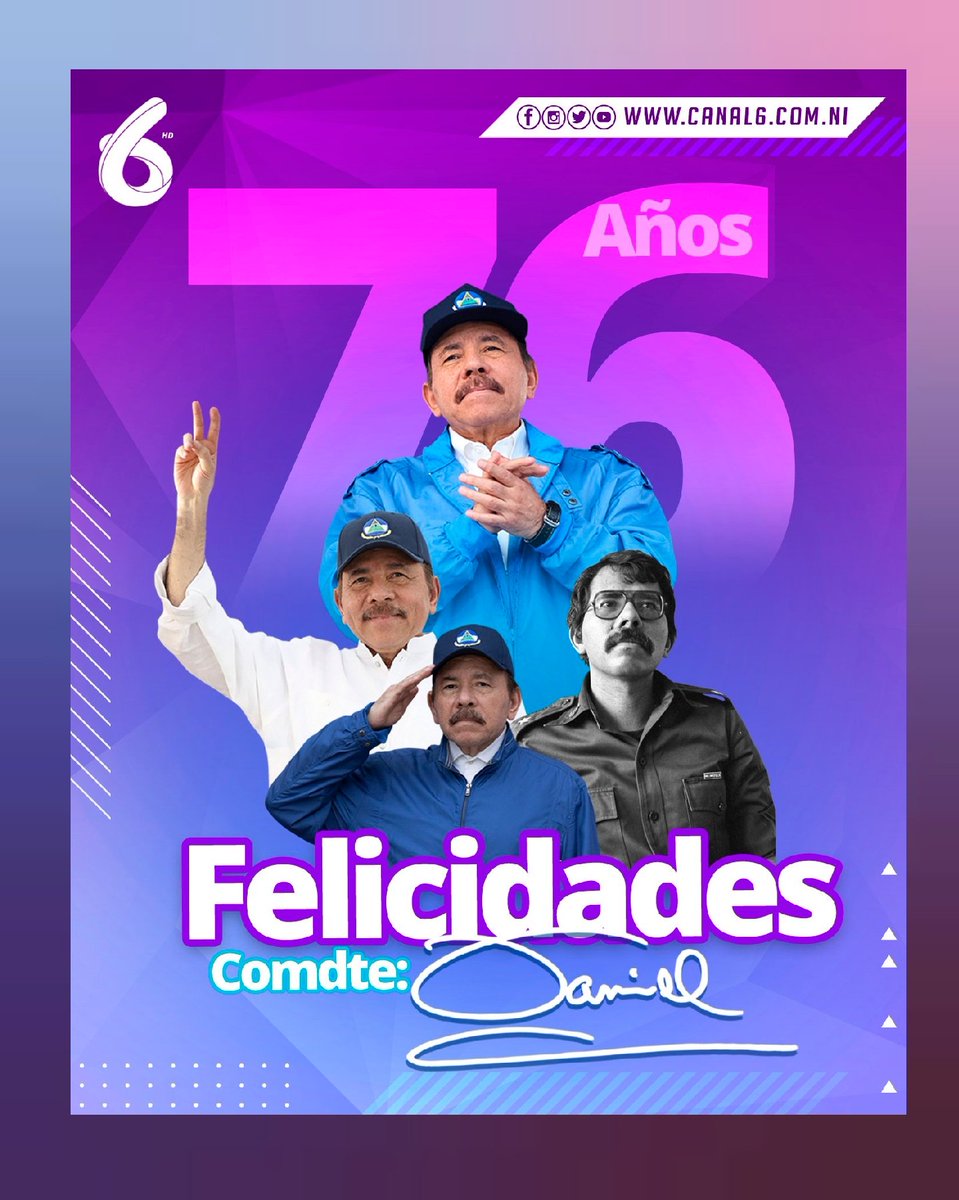 Felicidades Comandante 👏🎈, 7️⃣6️⃣ años de compromiso con la paz y las familias de Nicaragua 🇳🇮

#DanielSiempreAlFrente 
#UnidosEnVictorias