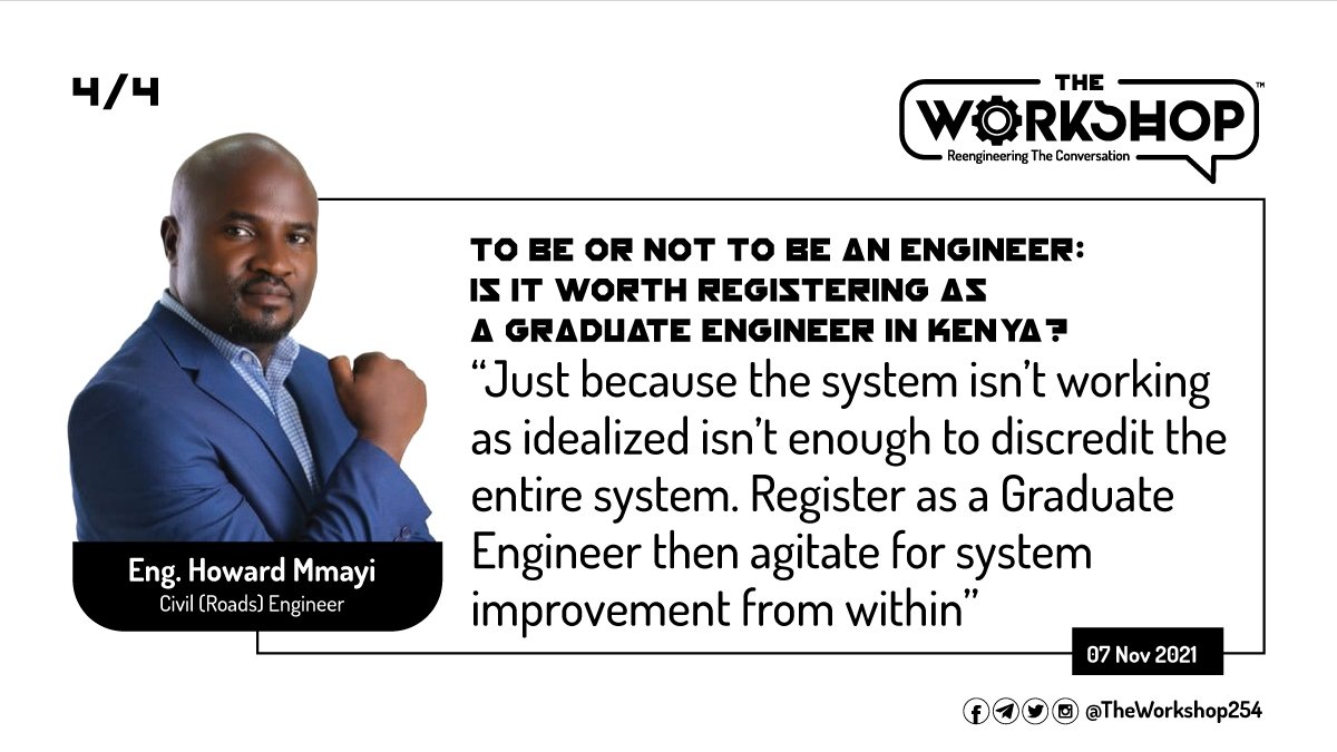 TheWorkshop254's tweet photo. 4/4
@amhoward3: Just because the system isn’t working as idealized isn’t enough to discredit the entire system. Register as a #GEngKE then agitate for system improvement as a key stakeholder
#TheWorkshop254
#28thIEKConference https://t.co/Y8yHxMoKXY