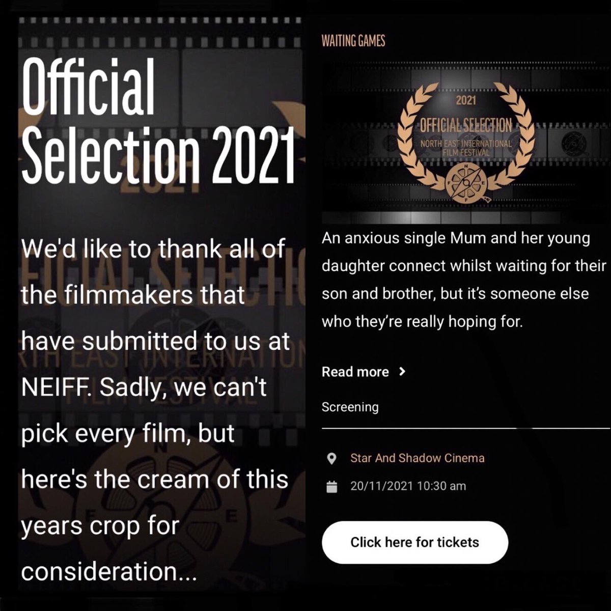 WaitingGames_'s tweet photo. Now this IS exciting! Love a local international film festival. Our director is offspring from the North East of England &amp; with little Erin born &amp; bred &amp; still living up there, we’re super excited to have made the OFFICIAL SELECTION at the North East International Film Festival! https://t.co/UbnSWBDVbR