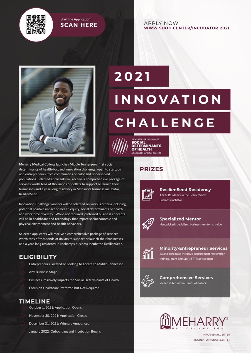 Do you have a great idea, but you need more support and resources to make it reality? Join the 2021 Innovation Challenge. The deadline to apply is fast approaching! sdoh.center/incubator-2021 #MeharryMade