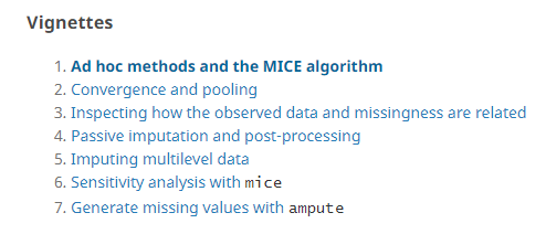 MICEamices's tweet photo. Faced with missing data and don't know where to start? Check out the {mice} vignettes on https://t.co/qTfD5pRywp! https://t.co/0uECdr0ESa
