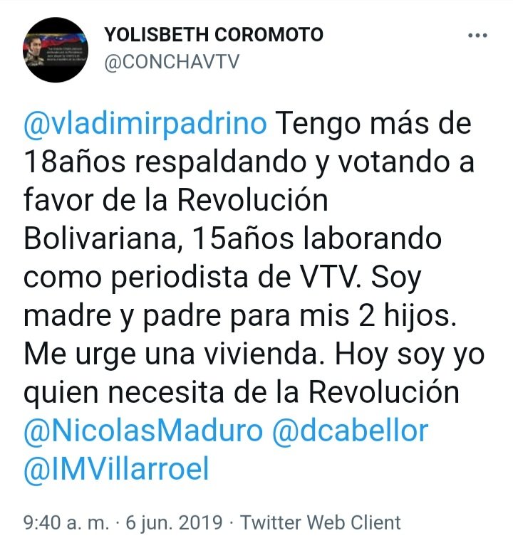 AliomarBracho's tweet photo. La periodista chavista y psuvista de VTV, Yolisbeth Coromoto Concha Montilla en cuatro tweets y una invasión a un apartamento en Fuerte Tiuna con sus dos hijos y se siente en derecho de hacerlo. Y que pasó con la gran misión vivienda Venezuela? Todo era una mentira? https://t.co/649ddbhCZN
