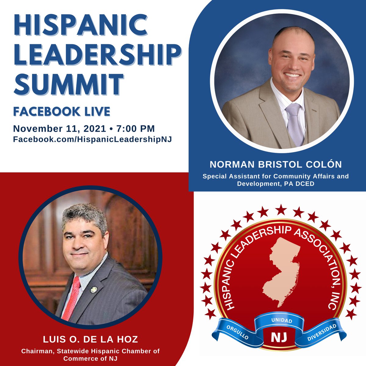 Today! Join the 10th Annual Hispanic Leadership Summit on Thursday, November 11th, at 7:00 PM on Facebook Live. Hispanic leaders from various industries will unite at this event to empower the Latino community. #HLANJ #HispanicLeadershipSummitNJ facebook.com/HispanicLeader…