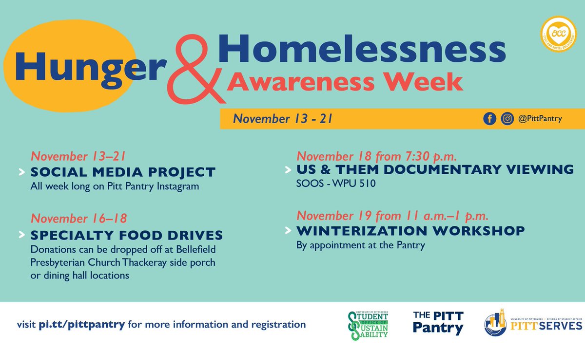 Want to learn more about food insecurity and homelessness? Need materials to prepare for the cold weather? Able to donate to the Pantry?

🗓 Mark your calendars for Hunger &amp; Homelessness Week

Register via our website for the documentary viewing &amp; winterization workshop!