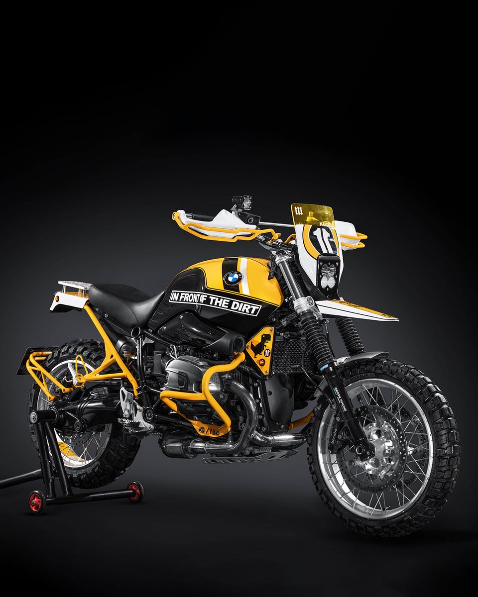 TheDailyRideUp's tweet photo. “Dirt Destroyer”

A BMW R nineT Desert Scrambler by Mandrill Garage, China. 

Grab Bag!
* 1200cc
* Baja Designs Headlight
* S1 Spotlights
* 10cm extra suspension travel
* CNC’d Wheel Hubs
* T-REX Logo
* Crash Bars
* In-house fabricated tail tidy unit
* Custom Exhaust https://t.co/8IfGBsBIQ4