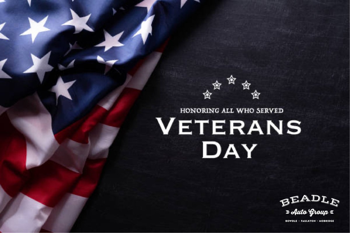 BeadleAutoGroup's tweet photo. Today, we'd like to thank everyone who has served in the armed forces. Thank you for your sacrifice and courage. Happy Veterans Day! https://t.co/ryLstLIyXR