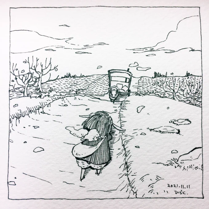 11/11:

旅を続けましょう。
Let's continue our journey.
#Pavot #ペン画 