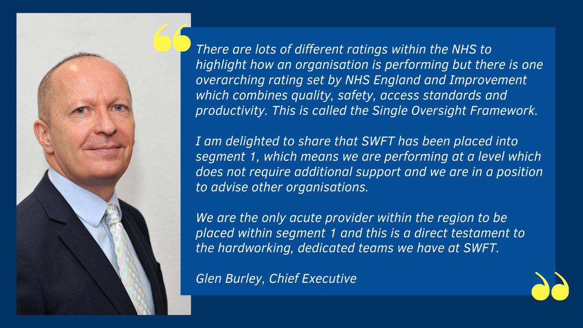 nhsswft's tweet photo. We are delighted to be placed into segment 1 of the NHS England and Improvement Single Oversight Framework. https://t.co/gkXc3By1M6