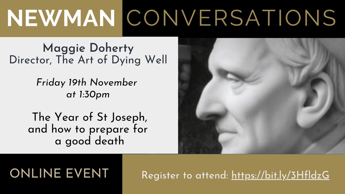 Our next (online) Newman Conversation takes place in a week, on Friday 19 November, at 1.30pm, with the inimitable Maggie Doherty - Director of The Art of Dying Well, and @ProfJCharmley.

Register for your place, here: bit.ly/3HfldzG

<a href="/YourStMarys/">St Mary's University</a> <a href="/RCEastAnglia/">Diocese of East Anglia</a>