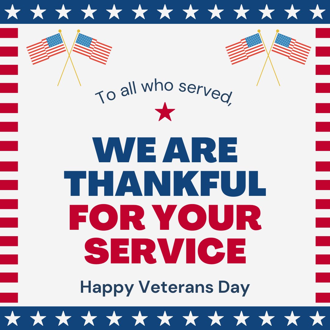 Yesterday, today, tomorrow, and forever we will be thankful for all of your hardships, bravery, and sacrifices so that we may live free.

Be sure to thank a Veteran today.  

#VeteransDay #Freedom
