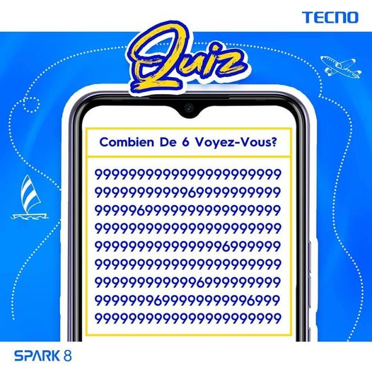 tecnomobiledrc's tweet photo. Hello les T-Fans💙
Faites-vous confiance à vos yeux ?😉
Dites-nous, combien de 6 voyez-vous🧐.
Merci de #liker, #commenter, #partager et taguer 2 amis.
1 gagnant sera sélectionné au hasard.
#TECNOFunTime
#TECNOMobileDRC https://t.co/OpeHNqCQ8A
