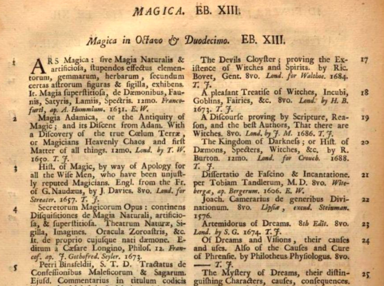 DrFrancisYoung's tweet photo. Enjoying this catalogue of books about magic in the library of Sion College, London (1724) #naughtybooks #restrictedsection https://t.co/FY9HaFEhqR