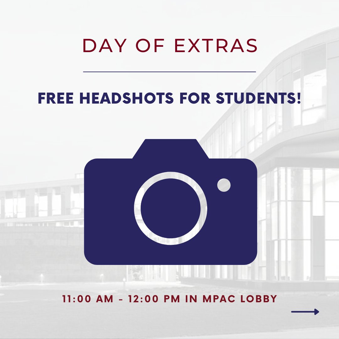 We have some exciting day of extras that will be happening in the lobby of MPAC!

Students have the opportunity to get a FREE professional headshot from 11-12pm. 📷

The Entrepreneur Fund and the Northland Small Business Development Center (SBDC) are both tabling in the lobby!