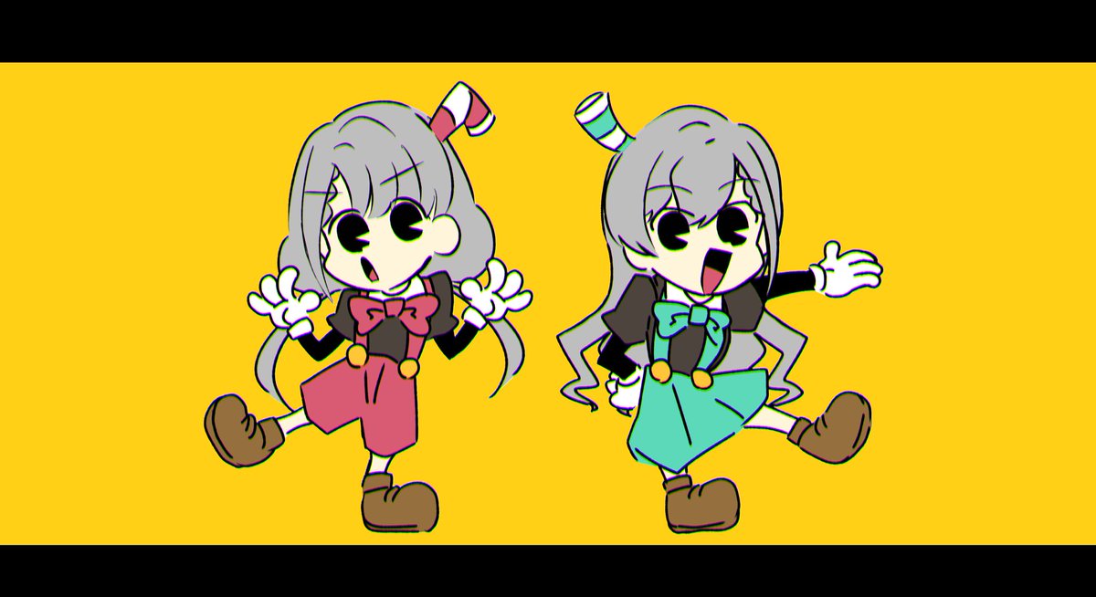 久川颯 ,久川凪 「Cupheadに出てた時の久川姉妹 」|エイリアアアンのイラスト