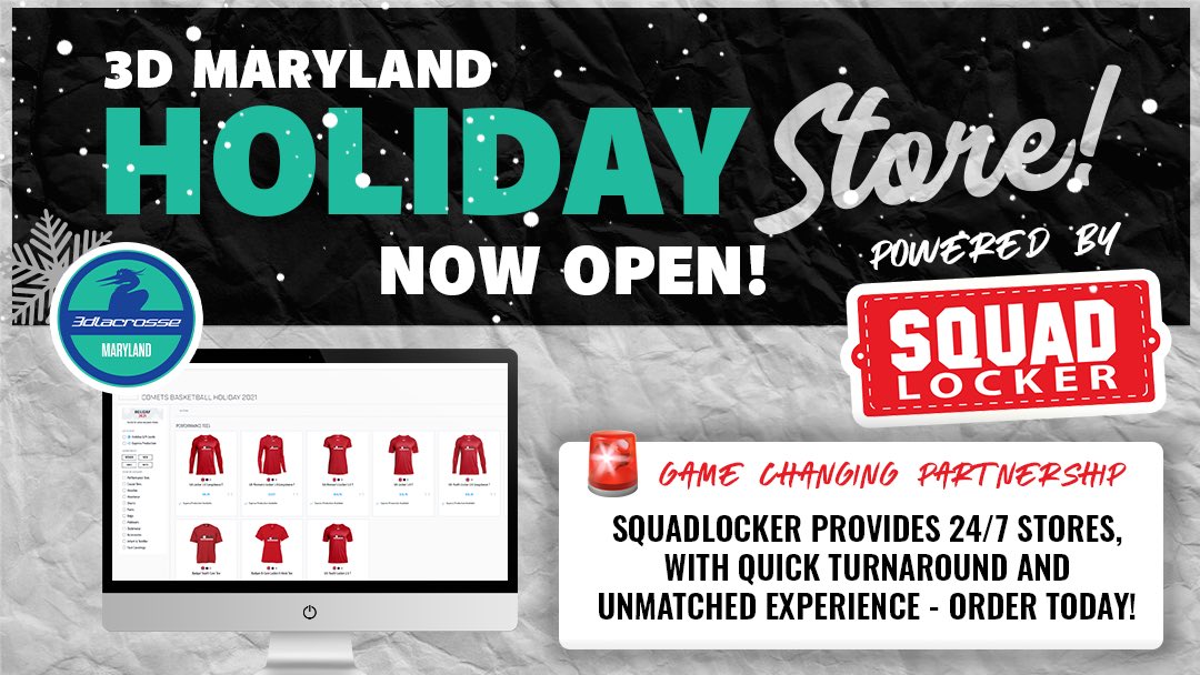 3d Maryland Holiday Store is NOW OPEN - Order Today to receive your team gear for the holidays! 

 ✅New partnership with <a href="/SquadLocker/">SquadLocker</a> 
 ✅24/7 Stores 
 ✅Tons of options
 ✅Unmatched Customer Experience 

Check it out for yourself and order today: teamlocker.squadlocker.com/#/lockers/3d-l…