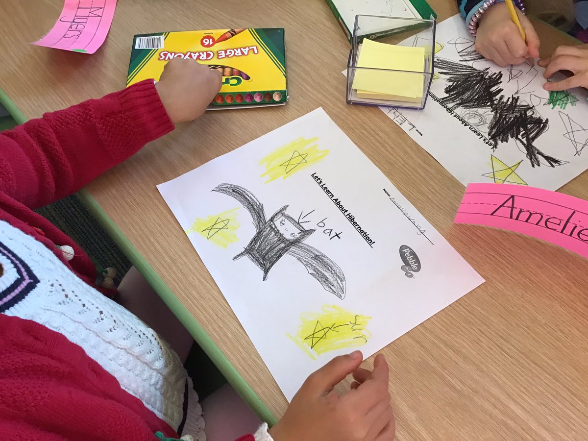 MrsTurner0716's tweet photo. After listening to the story Bedtime for Bear by Brett Helquist, kindergarten students researched how different animals hibernate using PebbleGo. They recorded their favorite fact using illustrations and labels! @CapstonePub #hibernation #winternap #edgewoodproud https://t.co/YuFEmAPuC1
