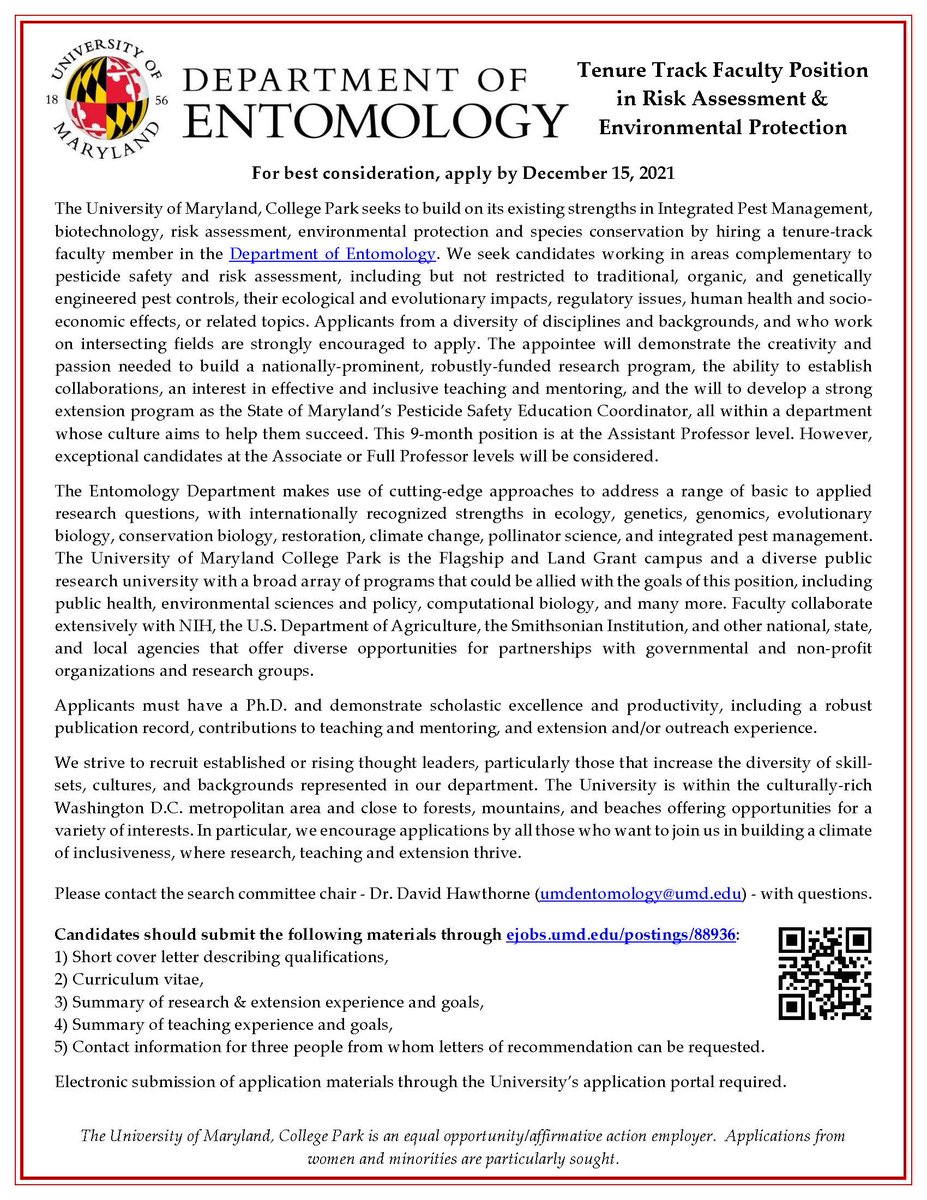 UMDEntomology's tweet image. #ABRCMS2021, did you hear!? @UMDEntomology is #hiring! Come by our virtual booth at 11:00am and 5:00pm EST to chat with Dr. Kelly Hamby about a tenure-track #faculty position in #RiskAssessment &amp;amp; #EnvironmentalProtection!