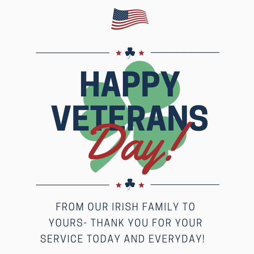 StPatsMN's tweet photo. From our Irish Family to yours- thank you for your service! Today &amp; everyday! 🇺🇸 Want to honor an Irish veteran in your life? Send us a picture, the branch the served in, and their rank and we will feature them on our Facebook or Instagram page today! https://t.co/tjAXofEQud