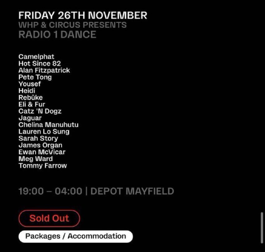 IainDodd's tweet photo. Selling 4 x Radio 1 Dance WHP &amp; Circus Camelphat tickets Friday 26th November @WHP_Mcr sold out Event! #whp #whpmanchester #camelphat https://t.co/t79As3yhQ2