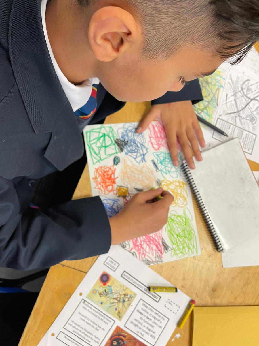 derbyhighbury's tweet photo. Some collaboration within the Exp Arts team today - students in Art, inspired by Kandinsky. Using the art of colours and shapes to represent the emotions that they can hear in their music lessons. #Artsmark20 #Inspiredtoachieve #Art #Music #Wellbeing #collaboration #MoodColours https://t.co/ZWhifzrl5t