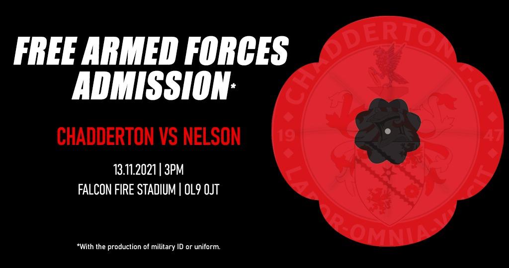 ChaddertonFC's tweet photo. 📢 𝙁𝙍𝙀𝙀 𝘼𝙍𝙈𝙀𝘿 𝙁𝙊𝙍𝘾𝙀𝙎 𝘼𝘿𝙈𝙄𝙎𝙎���𝙊𝙉

We're delighted to be able to offer all serving &amp; former #BAF personnel FREE admission for this Saturday's Remembrance game against @Nelsonfc1! 🪖 🌹

#UpTheChad 🔴⚪ https://t.co/Y4SHpGW0cX