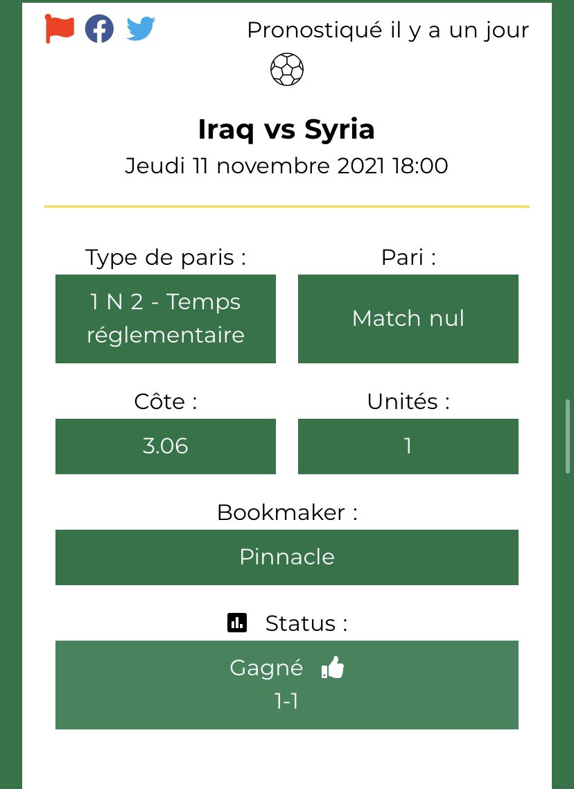 StatBetFootball's tweet photo. 📊 #StatBet 

📍#WorldCupQualifiers2022 

🗓 11/11/2021 

#DrawBet 

2 sur 3 pour les matchs nuls proposés sur la plateforme @bet_2_invest dont une côte à 3,67 ✅

Pensez à vous y inscrire 😊

#football #TeamParieur https://t.co/7IVq0h6zMX