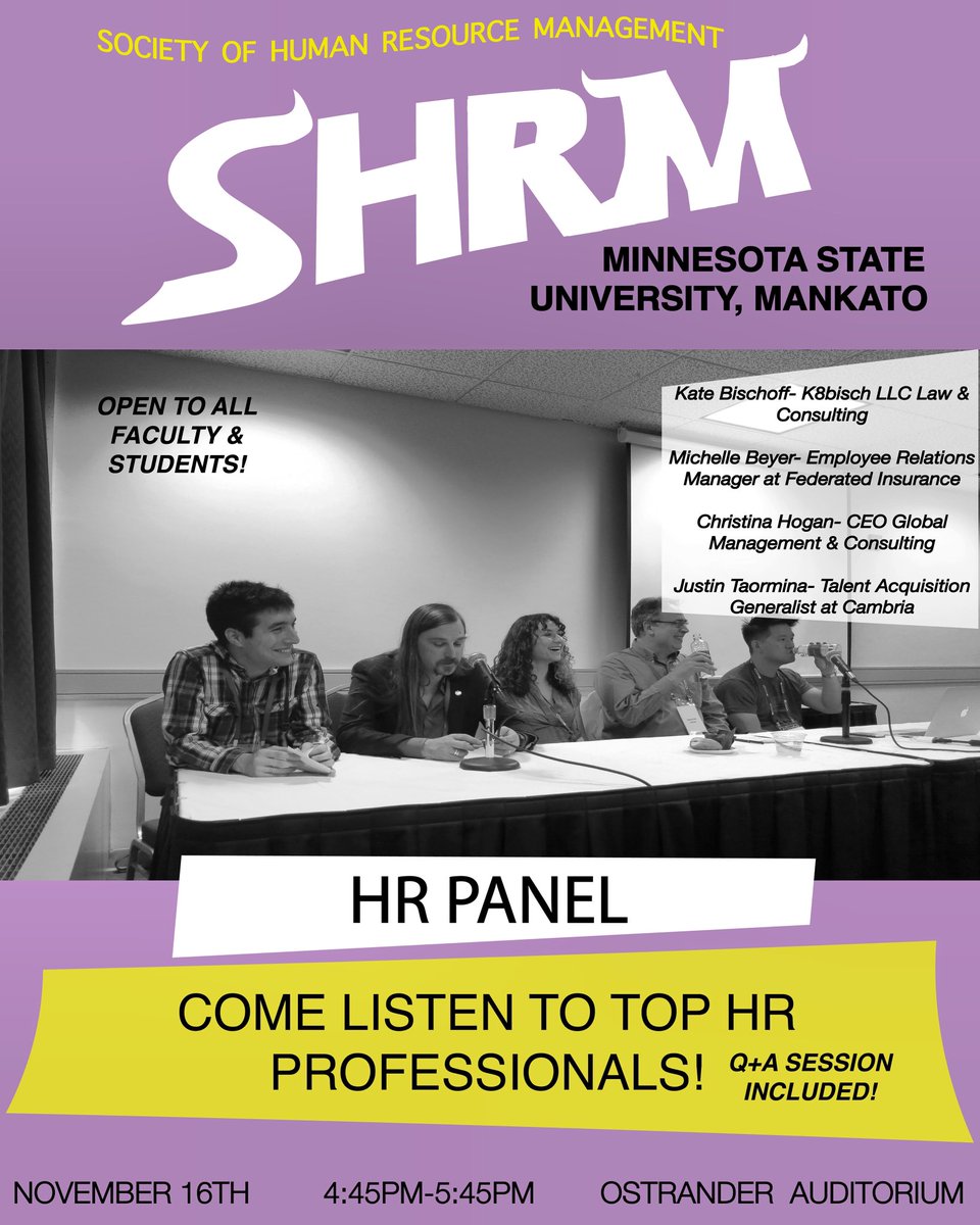 We will be holding a HR panel that is open to all student &amp; faculty on Tuesday, November 16th from 4:45pm-5:45pm in Ostrander Auditorium. 

Looking forward to seeing you there, this is a great opportunity to connect with HR professionals!