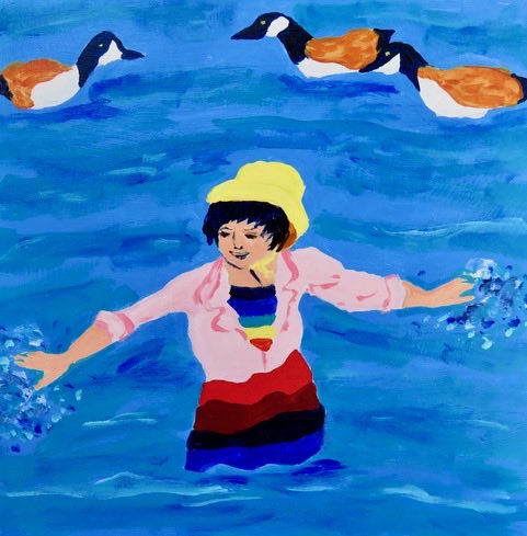 kbrumelle's tweet photo. Jenni at the Beach, Acrylic on Wood, 12X12” #TwitterNatureCommunity, #VanArtGuild https://t.co/xopyAIGuJW