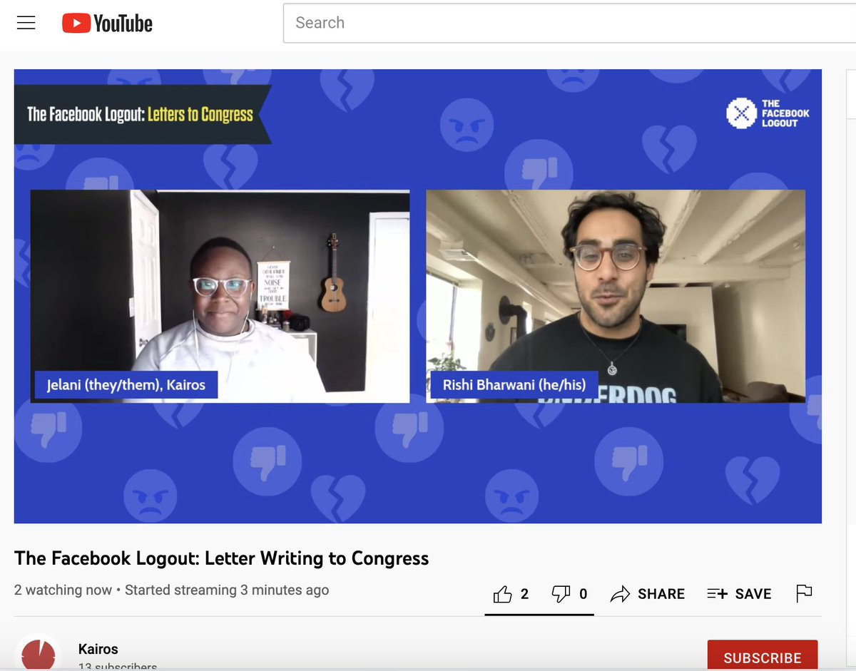 KairosFellows's tweet photo. Happening now live! Letters to Congress session with partner @accountabletech's @Rish_Bharwani and Kairos' own Jelani Drew-Davi #TheFBLogout https://t.co/KAc0KoRKJv https://t.co/pVEp9SbDDi