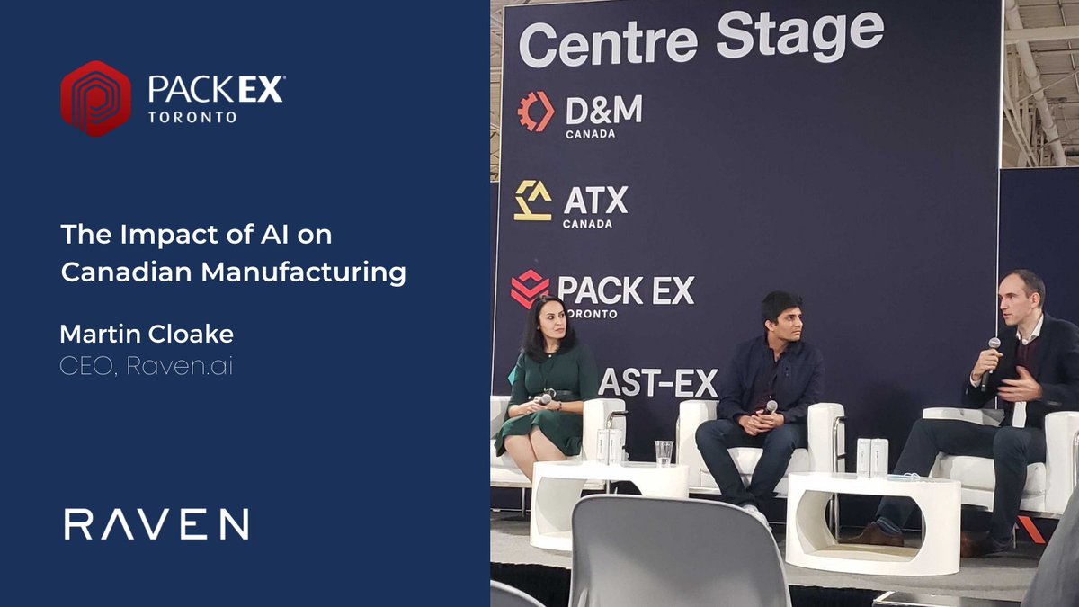 RavenTelemetry's tweet photo. RavenAI was thrilled to have CEO, @martin_cloake, joined by a panel of business leaders in AI on Centre Stage, at #ADMExpo on The Impact of AI on Canadian Manufacturing. #DiscoverEngineerBuild #PackEx https://t.co/ZWOeXCGEnB