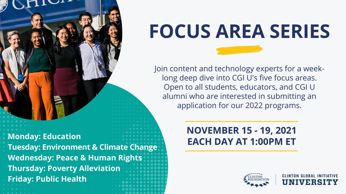 CGIU's tweet photo. Join our #CGIU2022 focus area series!
π Education 11/15: https://t.co/ixW1D59koi
π³ Environment 11/16: https://t.co/JTpu84GE8m
π₯ Human Rights 11/17: https://t.co/pvGjq0RIAE
πͺ Poverty Alleviation 11/18: https://t.co/Eee8LZaqwp
π₯ Public Health 11/19: https://t.co/xHJNozyiL7 https://t.co/IYzhPS3hwr