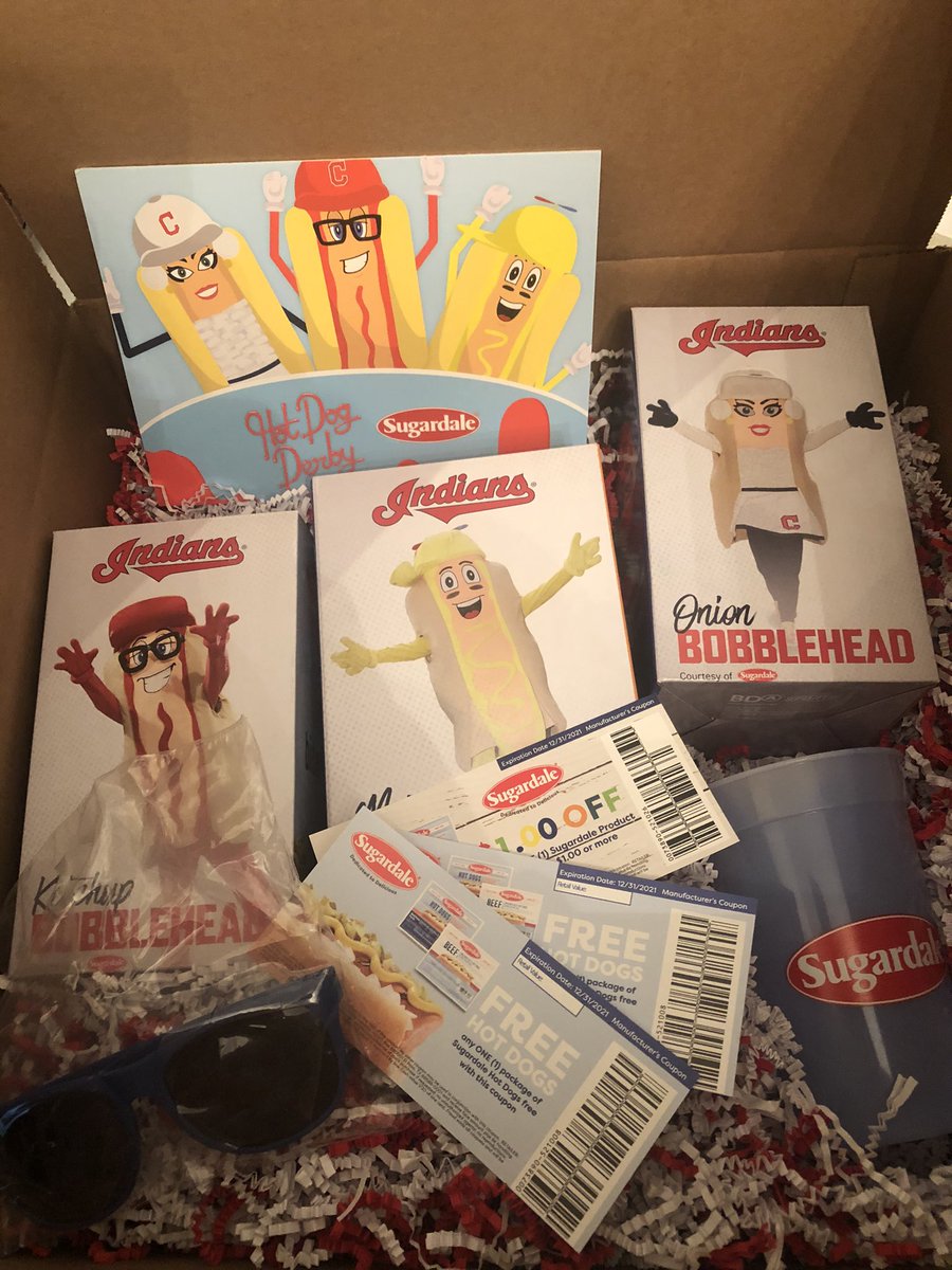 @TribeHotDogs @SugardaleFoods  Super happy to get my Indians Hot Dog Bobblehead Set and goodies. The Sugardale coupons are even better than Dollar Dog Night!  Cookout time at my house!  Thanks  so much!  ❤️