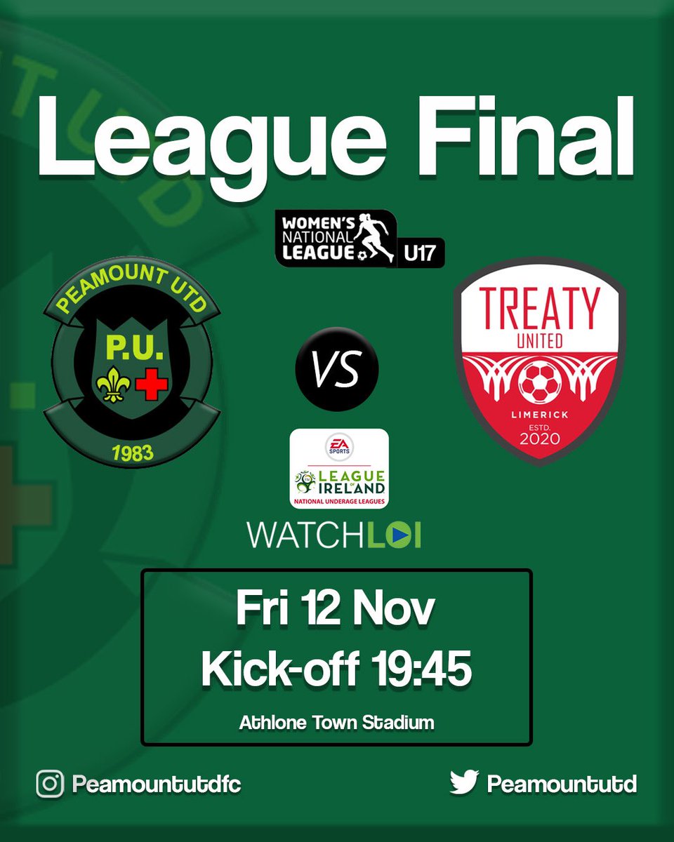 peamountutdfc's tweet photo. Final-ly 💚
Tune in tomorrow night to watch the U17 WNL squad take on @TreatyUnitedFC in the final of the league.
Watch at: https://t.co/4c9dnly0NM
Go get ‘em gals 💚
@FAIreland
@LoiWomen
@EASPORTS
@DiscountSupp
#wnl #u17wnl #peautdfc #gopeamount https://t.co/iiITIF4vpF
