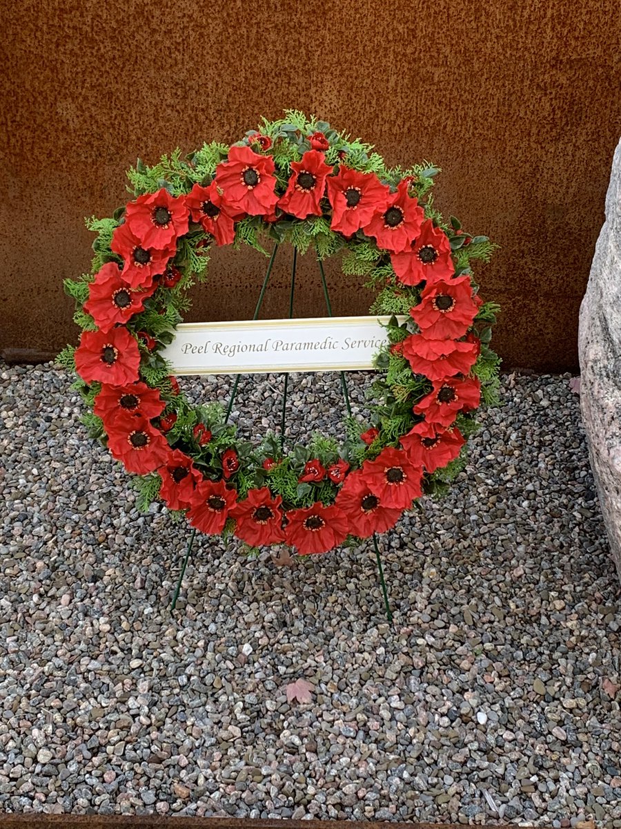 DavidLumpy46's tweet photo. Remembering those that gave the ultimate sacrifice at Peel Paramedic Services with wreaths laid at our memorial stone. @Peel_Paramedics @ChiefDundas Lest We Forget. https://t.co/3K23b5DM2w