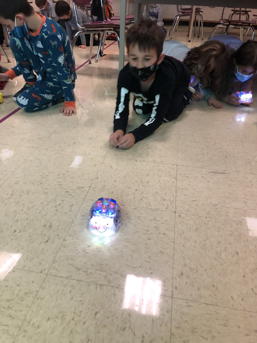 HHSTEM_JPerry's tweet photo. You can almost hear the excitement in the STEM lab as Kindergartners learn how to create their first algorithms for the Blue-bots to follow. #STEMatHH #programming https://t.co/3BJn123NMT