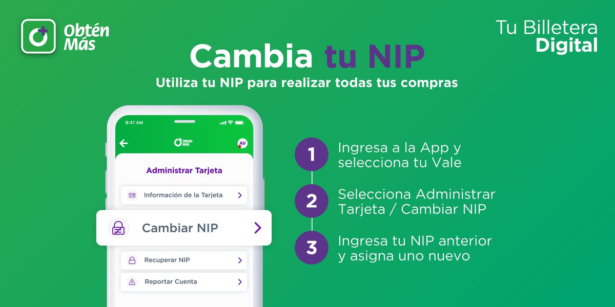 Obten_Mas's tweet photo. Cambia tu NIP desde la App y continúa realizando tus compras, pagando con código QR📲🛒
¡No olvides actualizar tu App a la versión 2.0.4!
#ObténMás https://t.co/pANxRTDEry