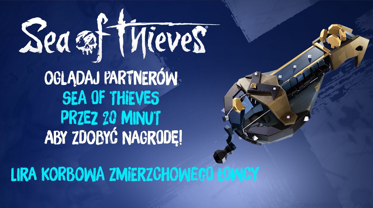 SeaOfThievesPL's tweet photo. Twitch Dropy!
Dziś od godziny 11:00 możecie odebrać Lirę Korbową Zmierzchowego Łowcy.
Pamiętaj o połączonym koncie Xbox z Twitch!
Więcej informacji znajdziesz pod linkiem:
https://t.co/e1OEH2a0S0.
#sotdrops #twitchdrops #seaofthieves https://t.co/a554M156ON