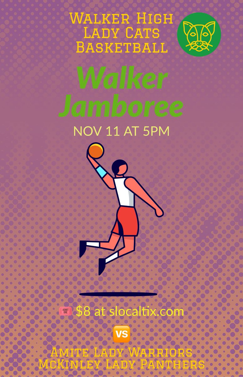 CoachCPrice's tweet photo. BASKETBALL SEASON IS HERE...‼️
Walker Jamboree
📅 Tonight, Nov. 11th, 2021
🆚 Amite/McKinley
🕔 5️⃣pm
🏟 Wildcats Den
🎟 $8️⃣ @ https://t.co/dk043p660M
#WeAreWalker #LadyCatsLoading #OurTown #TheWalkerWay https://t.co/90n1qwcITt
