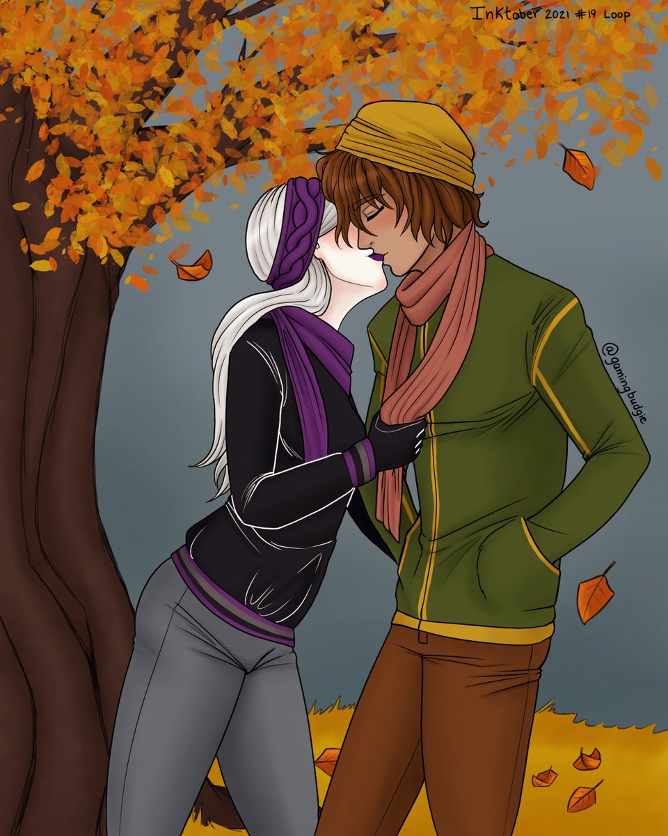 gaming_budgie's tweet photo. For the 19th prompt, Olivia surprises Elias with a kiss by lightly pulling him towards her. +bonus sketch
#inktober #inktober2021 #inktober2021day19 #inktoberday19 #inktoberloop #loop #ocart #oc #digitalart #illustration #drawing #artwork #procreate  #Autumnvibes https://t.co/Vir82xfg5Q