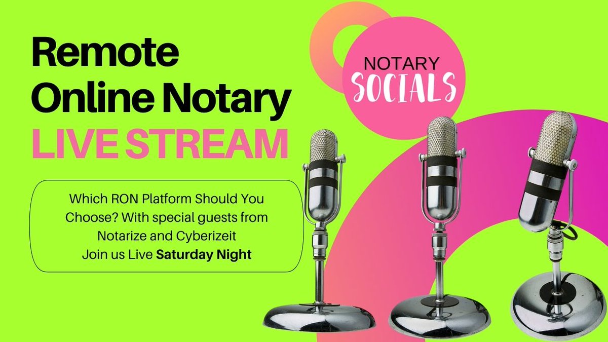 NotarySocials's tweet photo. Remote Online Notary - RON LIVESTREAM
Sat 8PM CST https://t.co/JLxNqyuhnz 
Reminder ON Let's Chat &amp; Chill! @notarize
.
.
#NotarySocials #RemoteOnlineNotary #NotaryTube #NotaryEvents  #notarysigningagent #notarize #loansigningagents #NotaryNetworking #NotaryTip https://t.co/VGmI2Y21rs