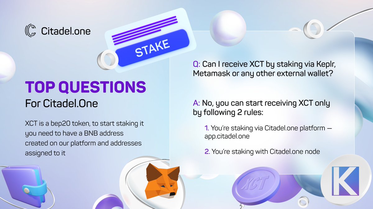 CitadelOne_'s tweet photo. 📌#TopQuestions for https://t.co/ZmYlpurobR!
📢Can i receive $XCT by #staking via #Kepler, #Metamask or any other external wallet?
💬You will receive rewards in $XCT if you stake with https://t.co/ZmYlpurobR node via https://t.co/0EVyt3hEAT
Just follow the guide👇 https://t.co/sZx6lZNbqE