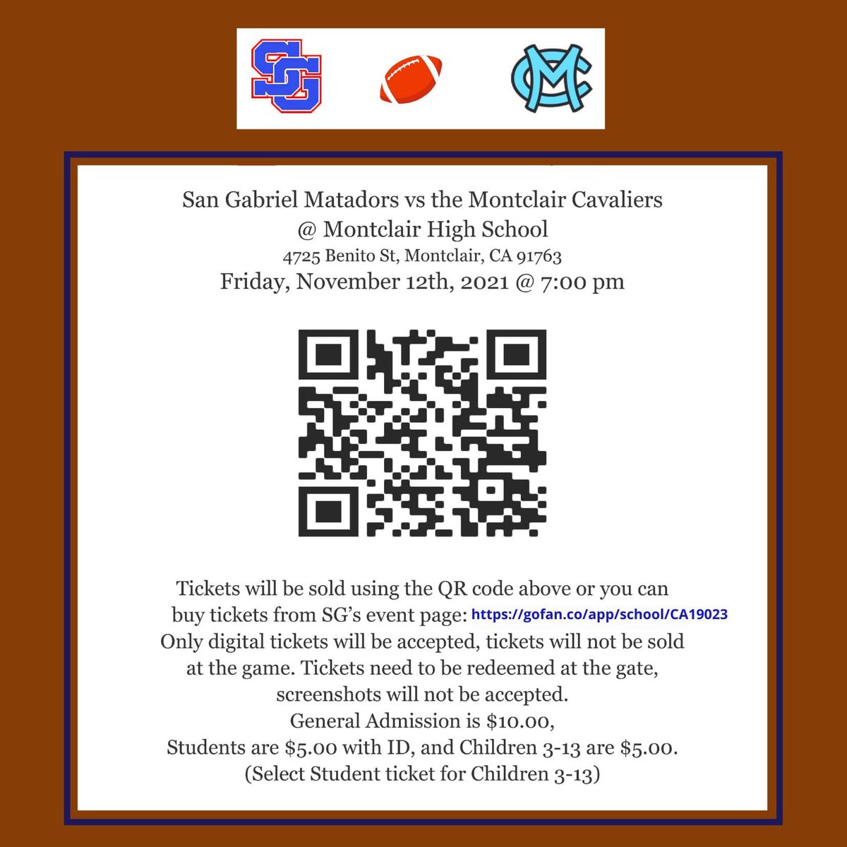 alhambrausd's tweet photo. We have TWO  🏈 teams in CIF playoffs‼️🎉Have you bought your Friday game tickets⁉️
@SGHSMatadors #GoMatadors 
@ALHAMBRAhigh #GoMoors https://t.co/ibtjbsV5YY