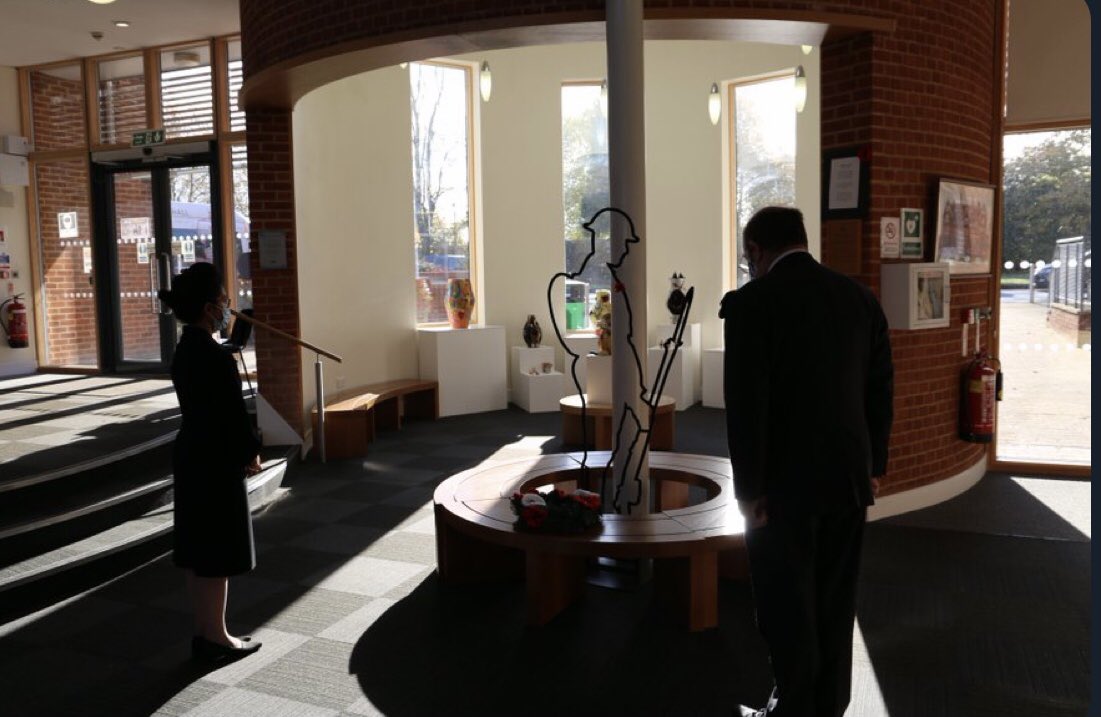 The Last Post played by Iona in Year 10 rang out from our speakers, ahead of a two minute silence observed by the Senior School to mark Armistice Day.  Miss Ferro and Mr Horner then laid a wreath at the foot of our <a href="/PoppyLegion/">Royal British Legion</a> WW1 Tommy installation. #RemembranceDay2021